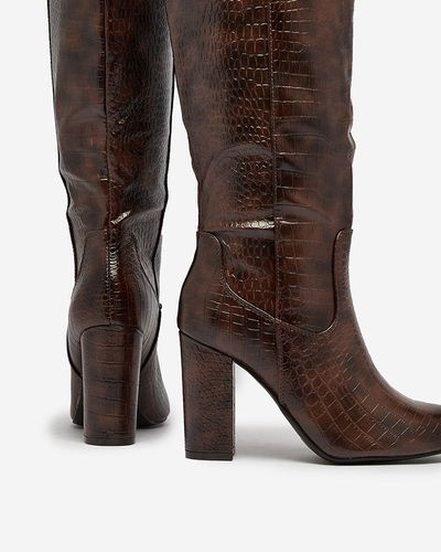 Royalfashion Dark brown women's boots with Telibitta embossing