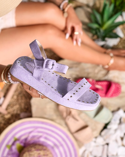 Purple women's sandals with rhinestones Franssia - Footwear