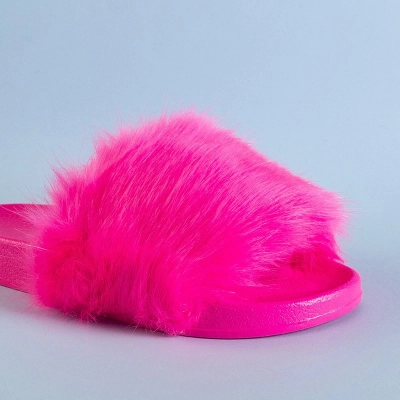 OUTLET Neon pink women's slippers with fur Danita - Footwear