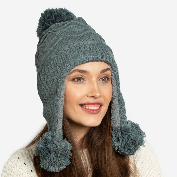 Women's dark gray insulated hat with pompoms - Accessories