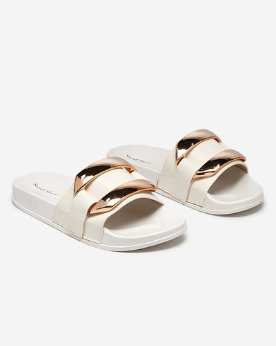Women's white slippers with golden Serina ornament - Footwear