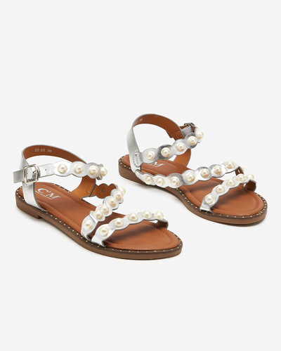Silver women's sandals with pearls Mastalia - Footwear