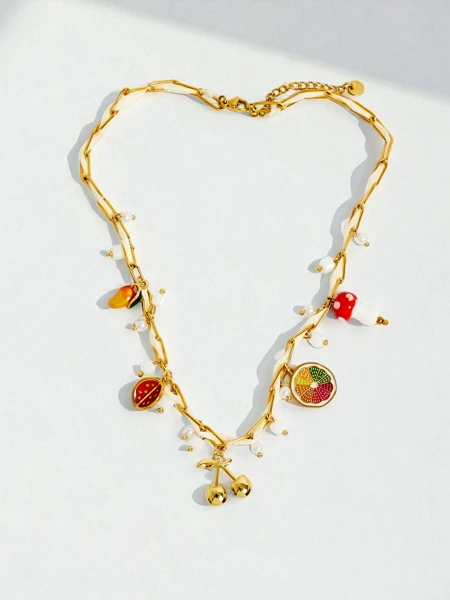Hera Classica gold-plated necklace with fruit motifs and enamel