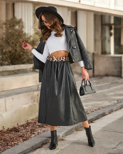 Royalfashion Women's eco leather midi skirt