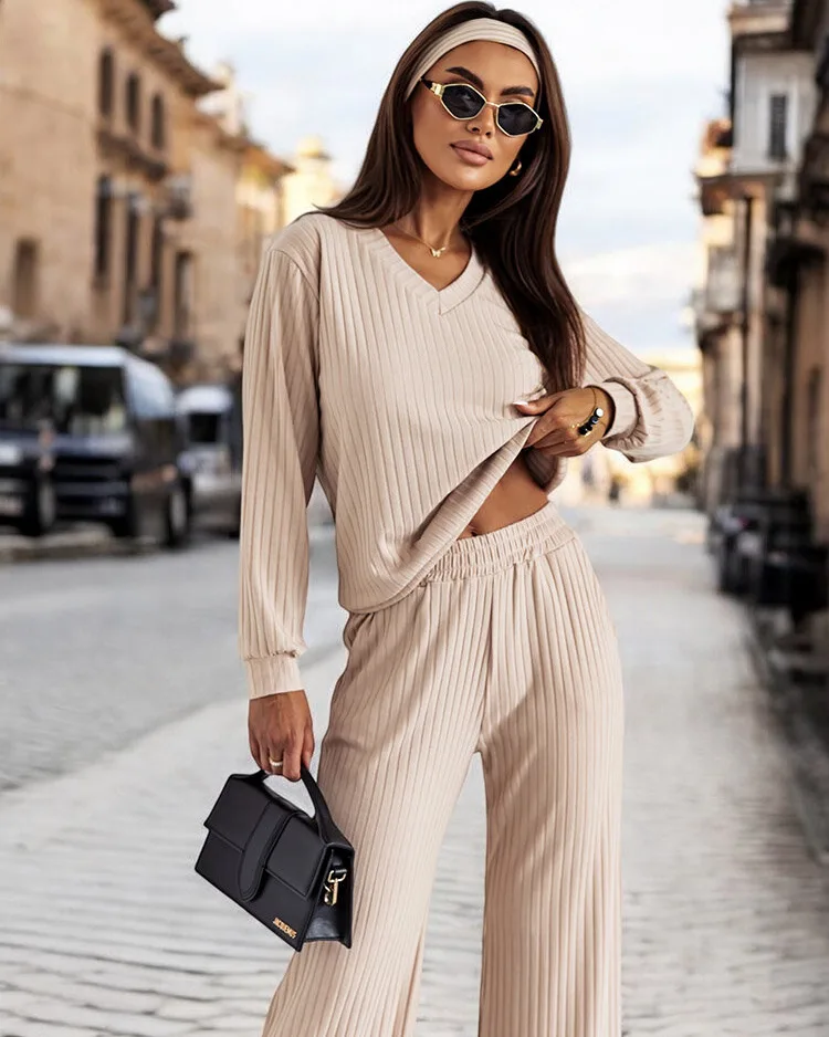 Royalfashion Женский ребристый хлопковый комплект