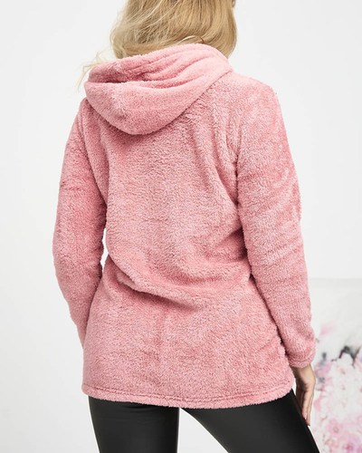 Women's Pink Plush Hoodie - Clothing