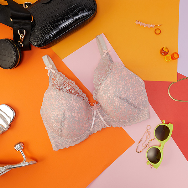 Sieviešu rozā krūšturis ar pelēkām mežģīnēm - Apakšveļa