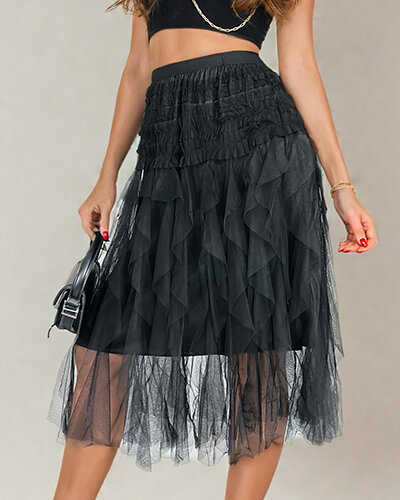 Royalfashion Women's double-layered midi skirt