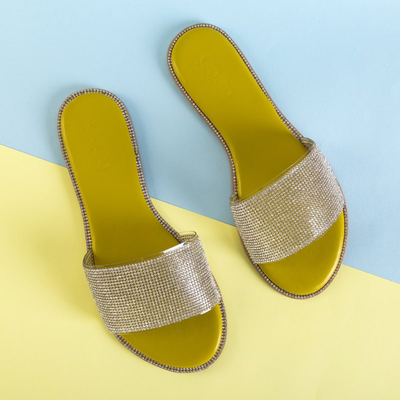 Green women's slippers with cubic zirconia Verina - Footwear