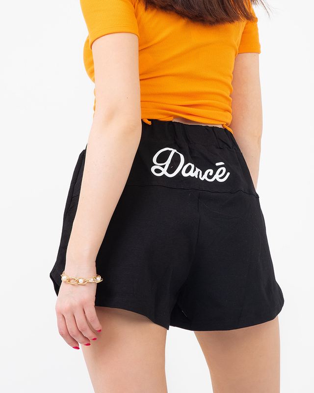 Black women's short shorts with an inscription - Clothing