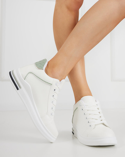 OUTLET White and green women's sneakers with a hidden wedge Uksy - Footwear