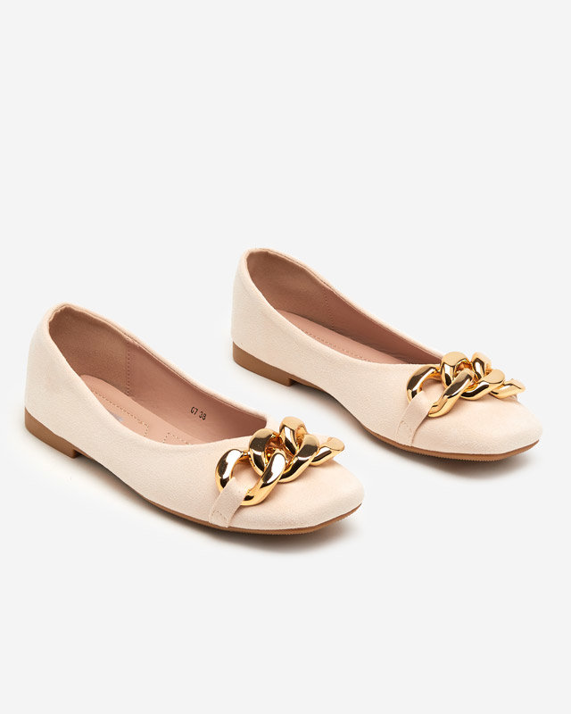 Beige women's ballerinas with Caviene ornament - Footwear