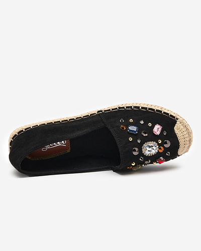 Black women's eco-suede espadrilles with cubic zirconias Mediros - Footwear