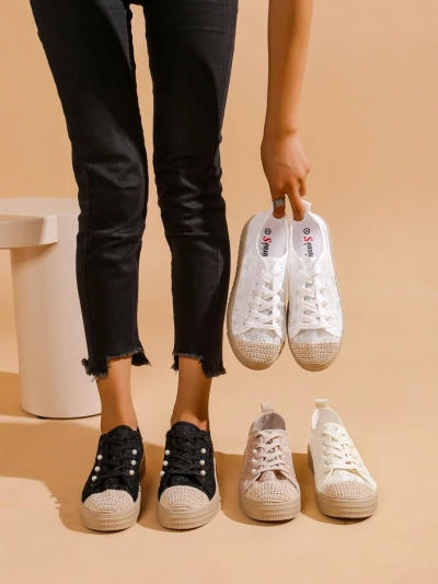 Royalfashion Women's lace sneakers with sequins Nille