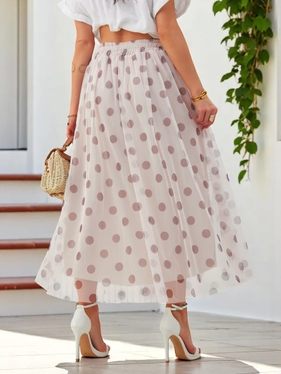 Royalfashion Sieviešu vidējās garuma viskozes svārki ar tulle punktiem