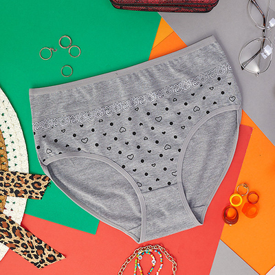 Gray cotton women's knickers with hearts - Underwear