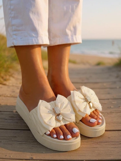 Royalfashion Women's Platform Flip-Flops with Bow Sento Pace