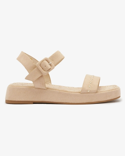 Bēšas krāsas sieviešu sandales ar mirdzošiem akmentiņiem Franssia - Apavi