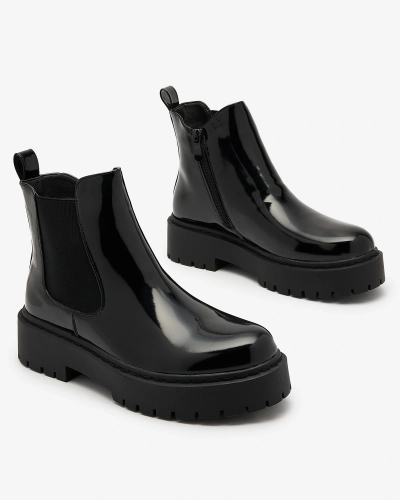 Royalfashion Black lacquered women's non-heeled Glossy Chic boots