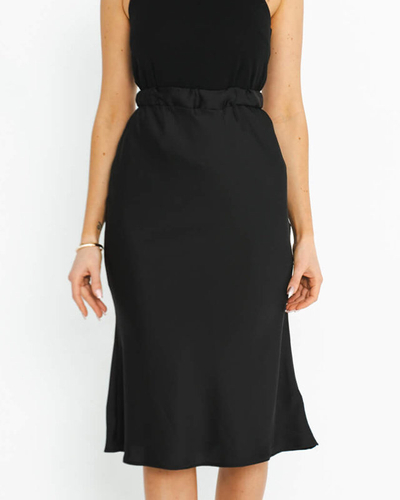 Ladies' black satin midi skirt - Clothing