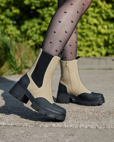 Royalfashion Women's matte beige Bevta flat heeled boots