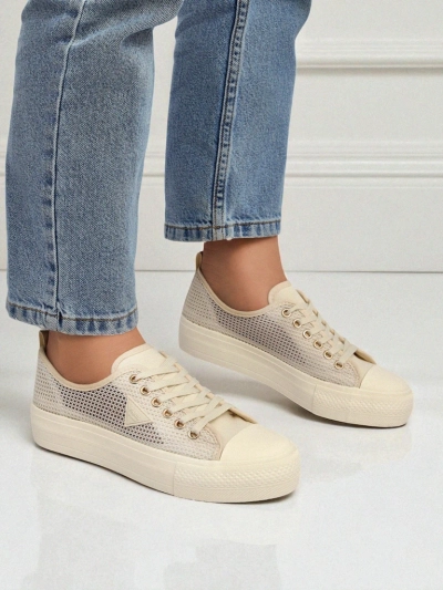 Damskie beżowe tenisówki Callista Mesh – płaski obcas, kolekcja Lato Jesień