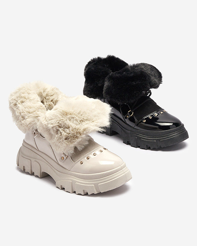 Melni sieviešu sniega zābaki ar mežģīnēm Fentes- Footwear
