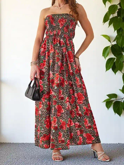 Royalfashion Patterned women's midi dress without sleeves with a wide elastic band and slits at the bottom