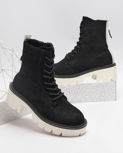 Black women's boots on a low post Savet - Footwear