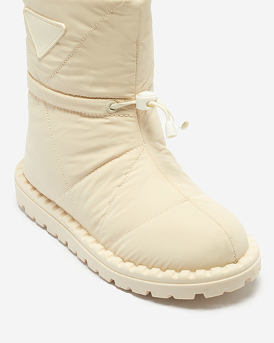 Women's cream quilted snow boots on a flat sole Ferri - Footwear