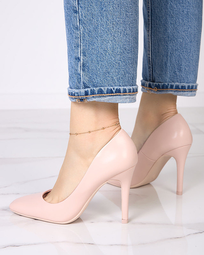 Beige women's pumps with a square toe Vaseka - Footwear