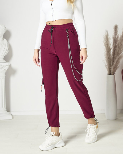 Maroon women's combat pants with chain- Clothing