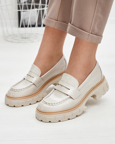 Beige lacquered moccasins for women Mewira - Footwear