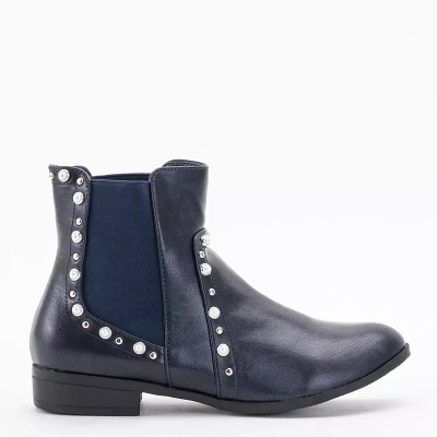 OUTLET Women's navy blue boots with pearls Natasia - Footwear