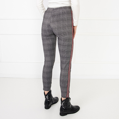 Women's black checkered leggings with stripes PLUS SIZE - Clothing