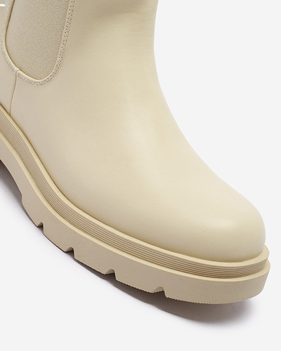 Бежевые женские высокие сапоги на плоском каблуке Vedesa - Одежда