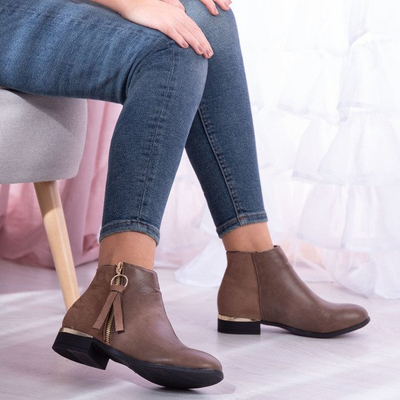 Brown ankle boots with a decorative Pompi zipper - Footwear