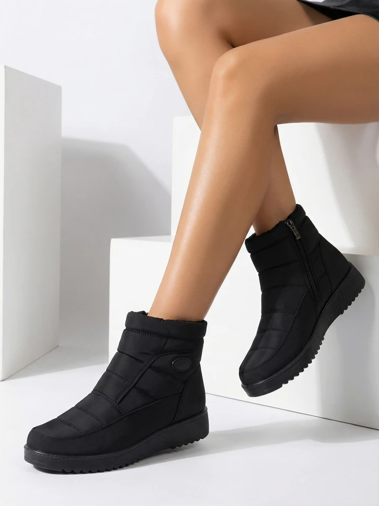 Athena Women's Black Fabric Ankle Boots for Autumn and Winter