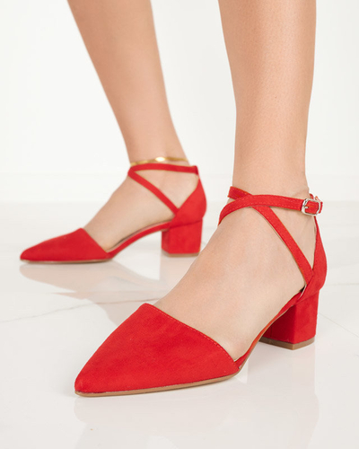 Women's red sandals on a post Crisco - Footwear