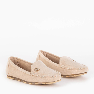 Beige women's eco-suede loafers with Pixila decoration - Footwear
