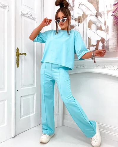 Royalfashion Women's cotton set with flared trousers