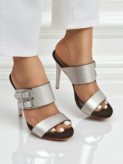 Aletheia silver stiletto sandals 12cm ecological leather straps