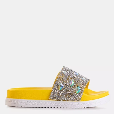 OUTLET Yellow women's platform slippers with cubic zirconia Sailor - Footwear