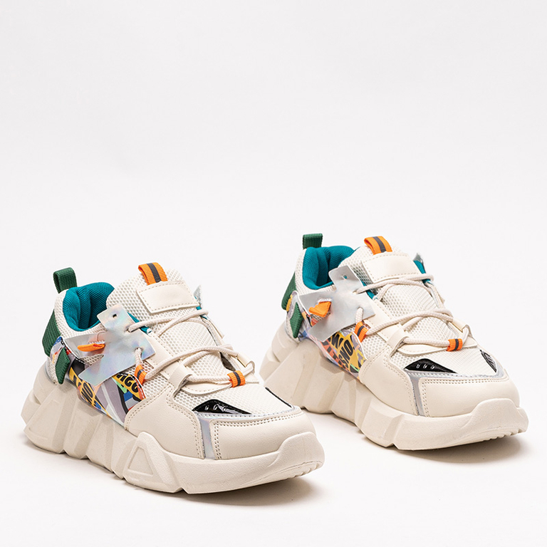 Beige women's sports shoes with colored inserts Deroni - Footwear