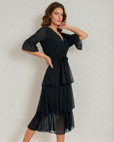 Royalfashion Sieviešu midi kleita ar volāniem