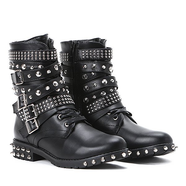 Czarne workery z ćwiekami Alex - Obuwie