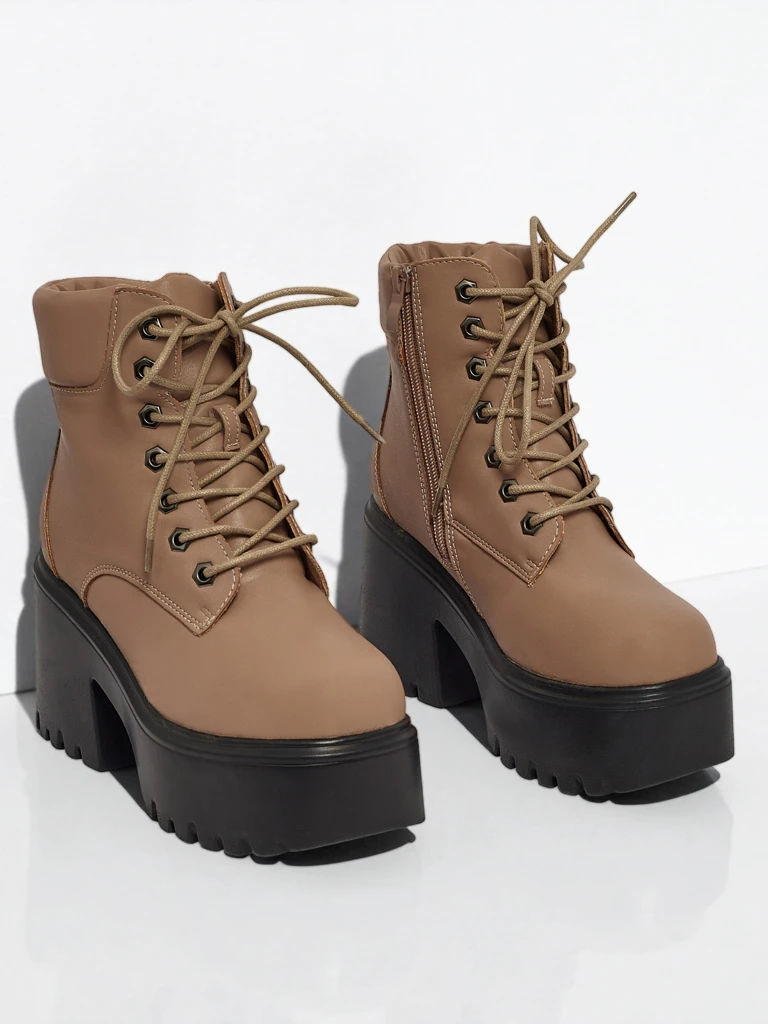 Women's Faux Suede Ankle Boots with Block Heel and Platform Tavlissa