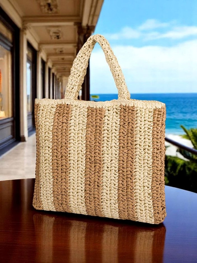 Royal Fashion Large Straw Women's Handbag, Straw Stripe
