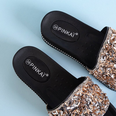 Women's platform sandals with rose gold cubic zirconia Lorenali - Footwear