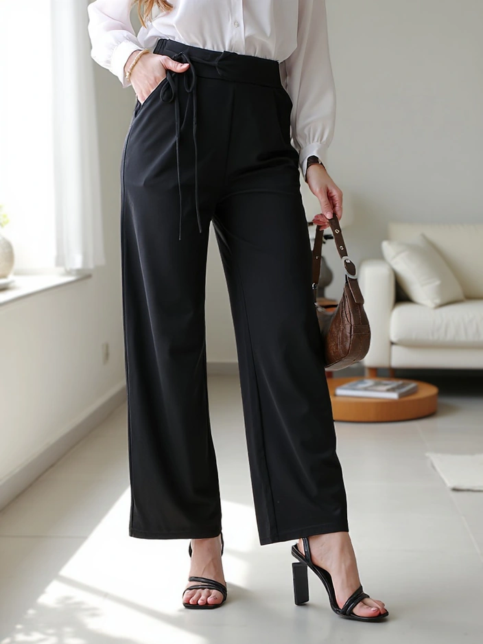 Royalfashion Platās sieviešu bikses ar sānu saitēm